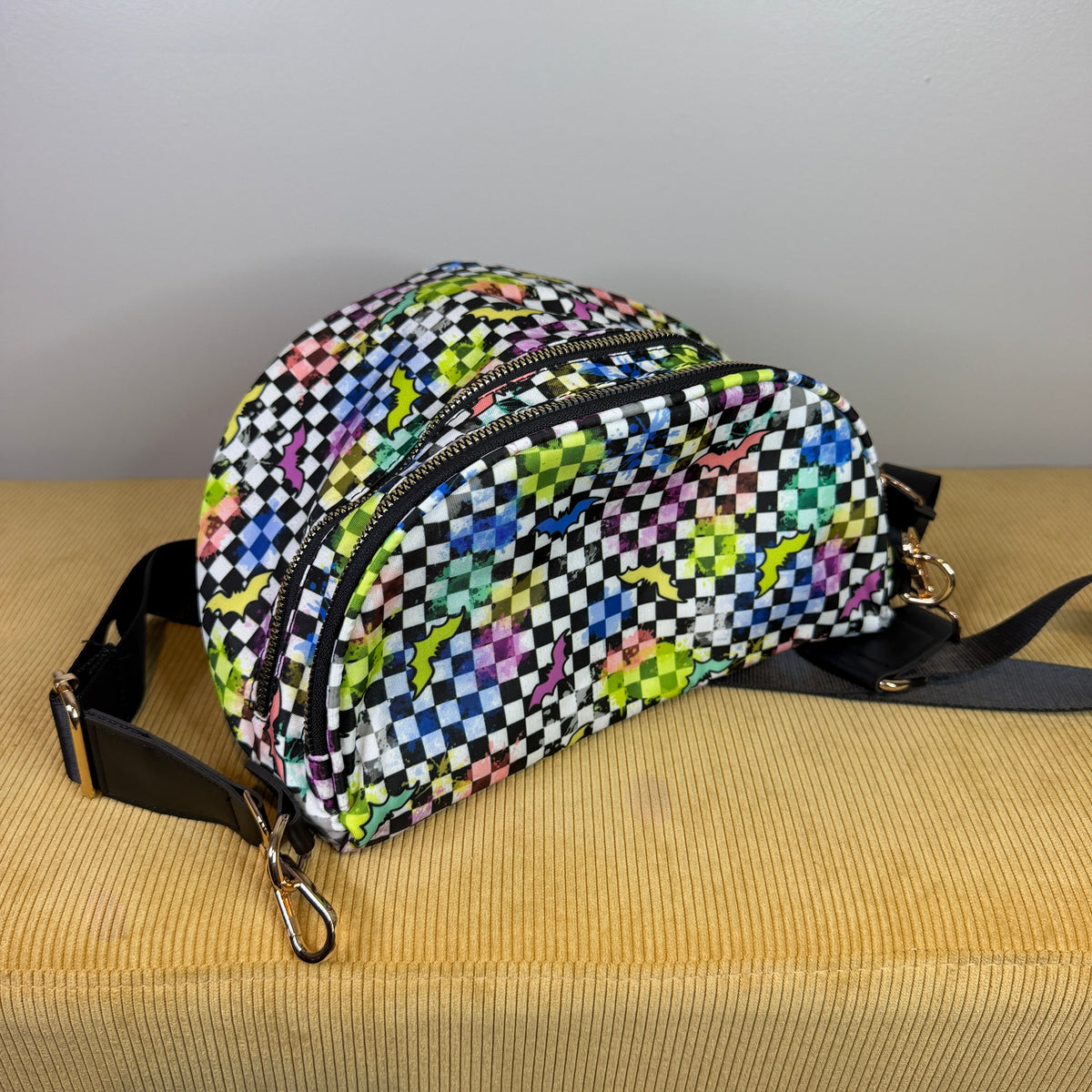 The Roni Nylon Crossbody - Rainbow Bat Checker