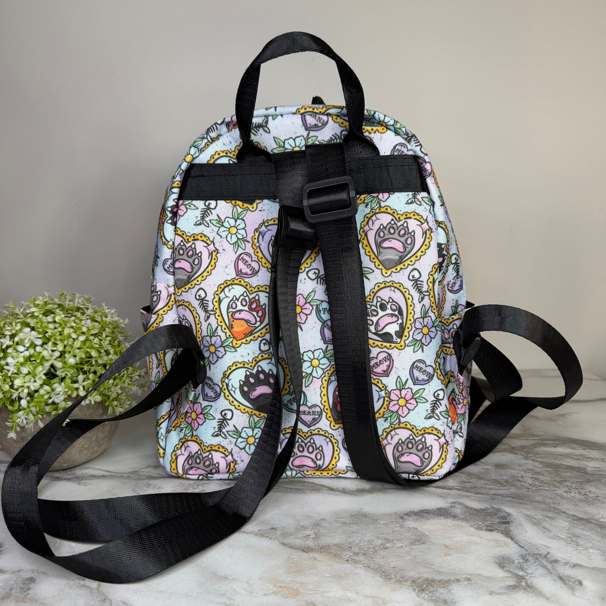 Mini Backpack - Cat Paw Meow on Pastel