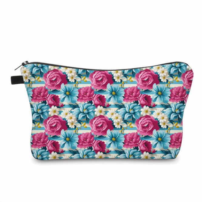 Pouch - Floral Pink Blue Cream