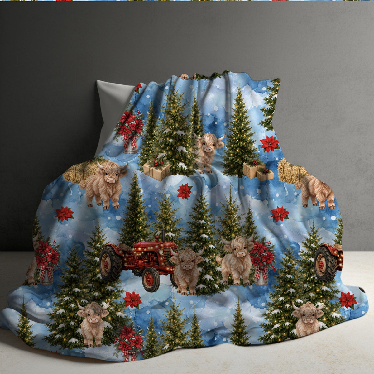 Blanket Christmas - Farm Tree Highland Cow - PREORDER