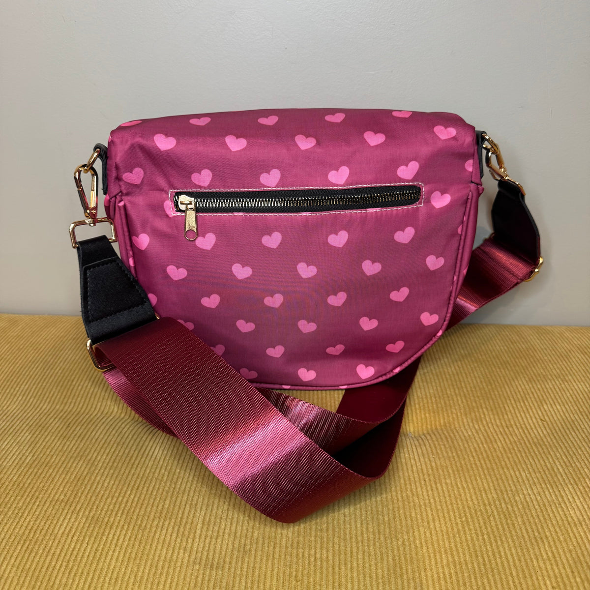 The Roni Nylon Crossbody - Maroon Heart