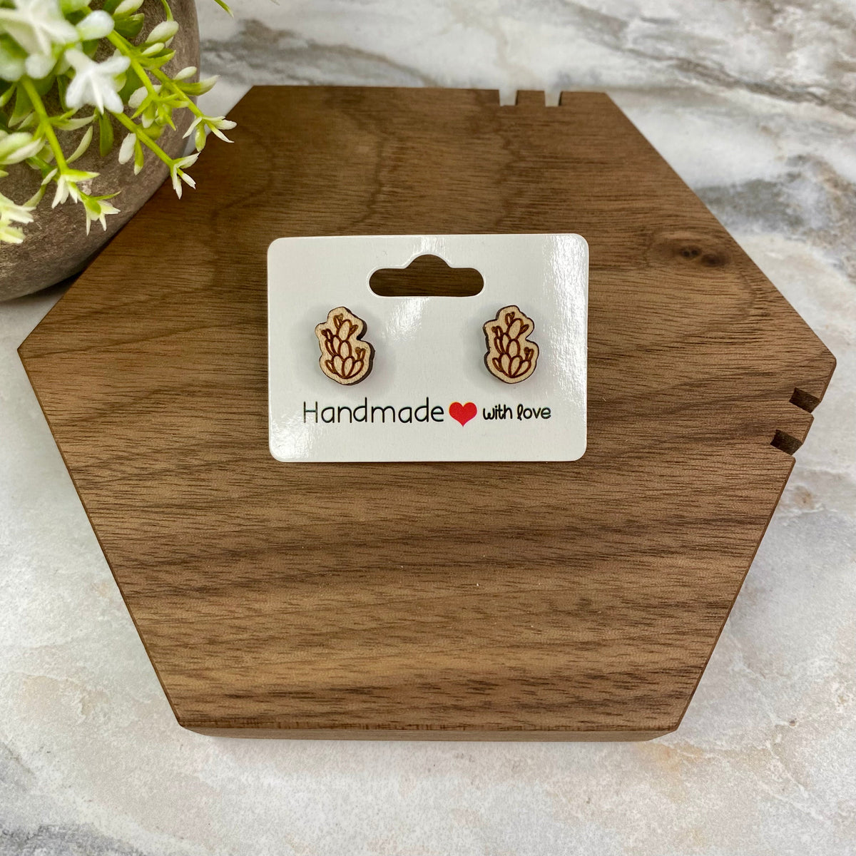 Wooden Stud Earrings - Succulent #4