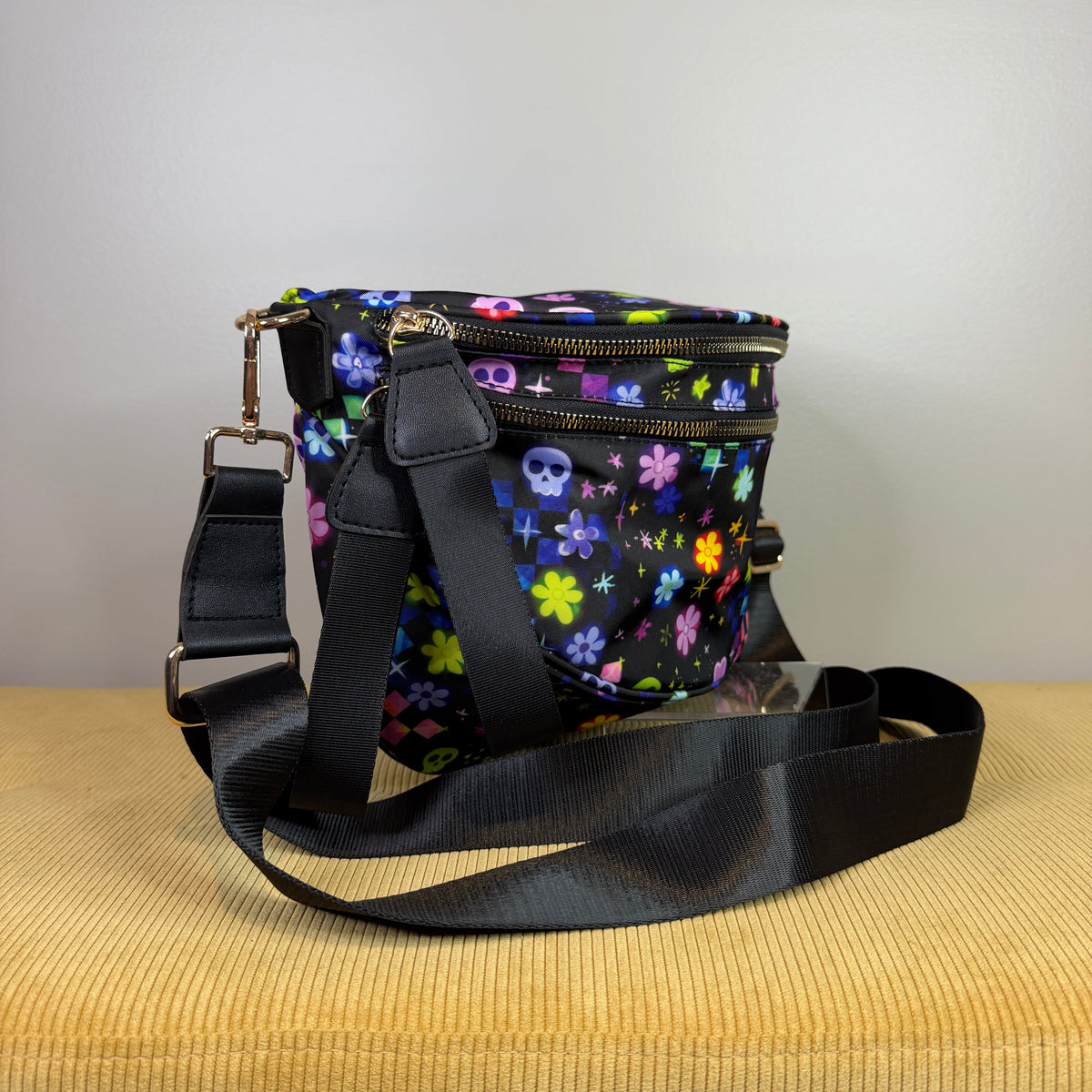 The Roni Nylon Crossbody - Skull Check Floral Star