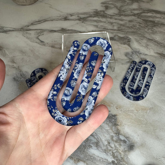 Jumbo Paperclip - Navy Blue Grey Floral