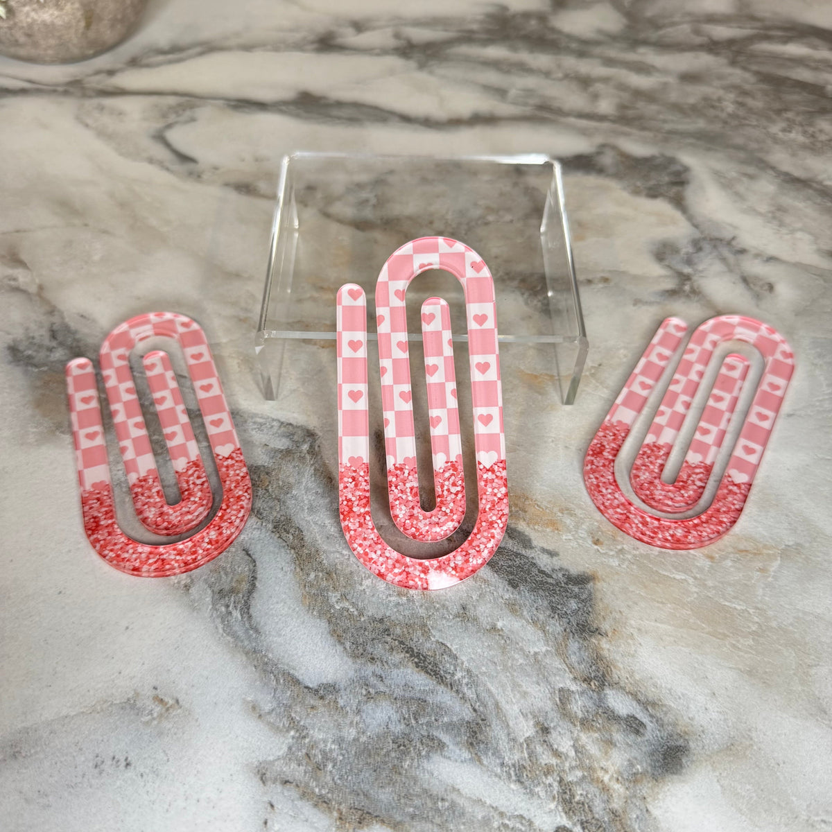 Jumbo Paperclip - Pink Glitter Hearts