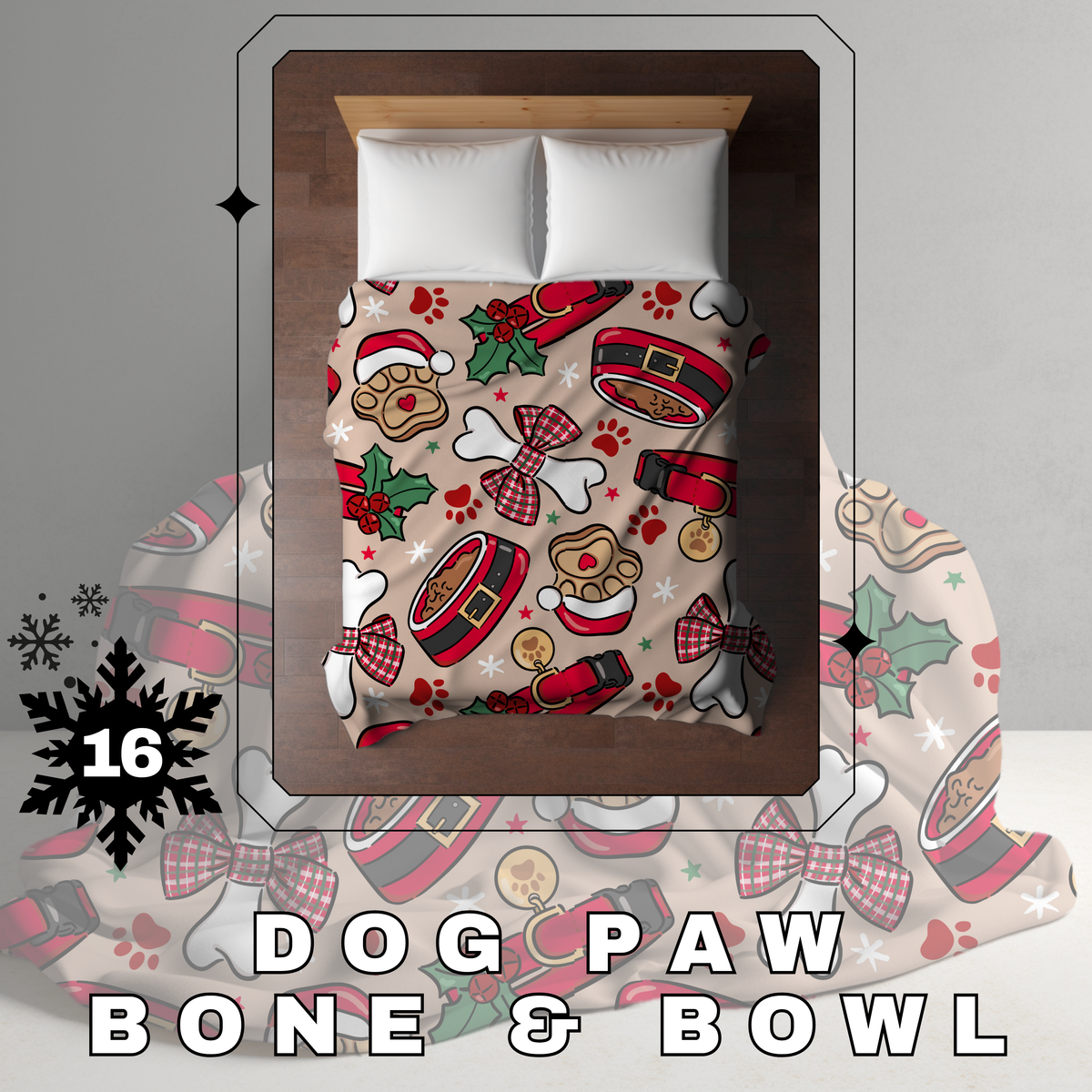 Blanket Christmas - Dog Paw Bone & Bowl - PREORDER