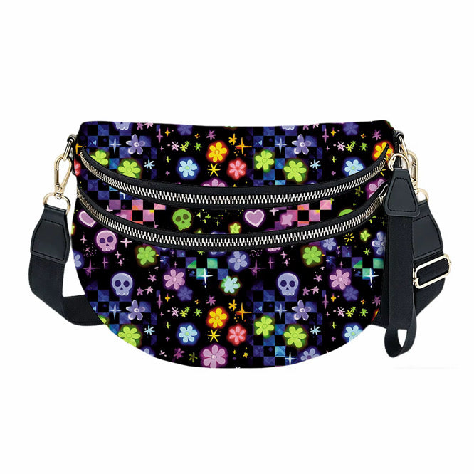 The Roni Nylon Crossbody - Skull Check Floral Star
