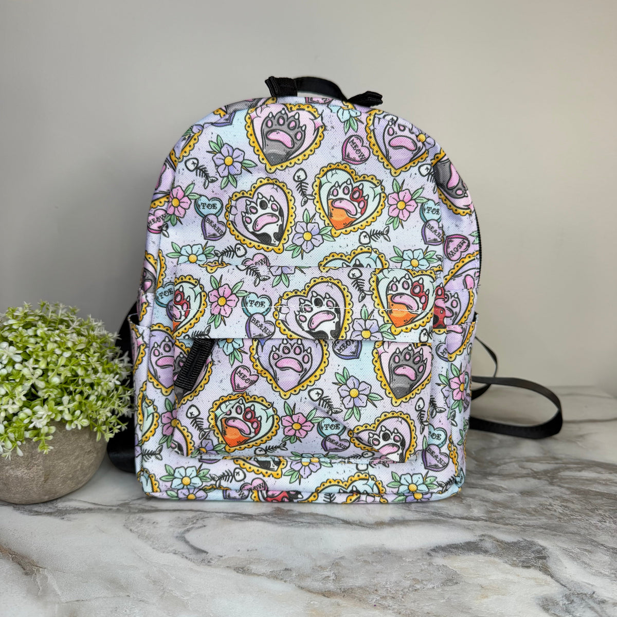 Mini Backpack - Cat Paw Meow on Pastel