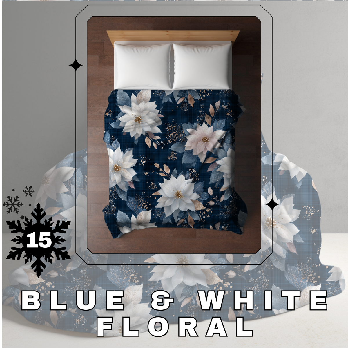 Blanket Christmas - Blue & White Floral - PREORDER