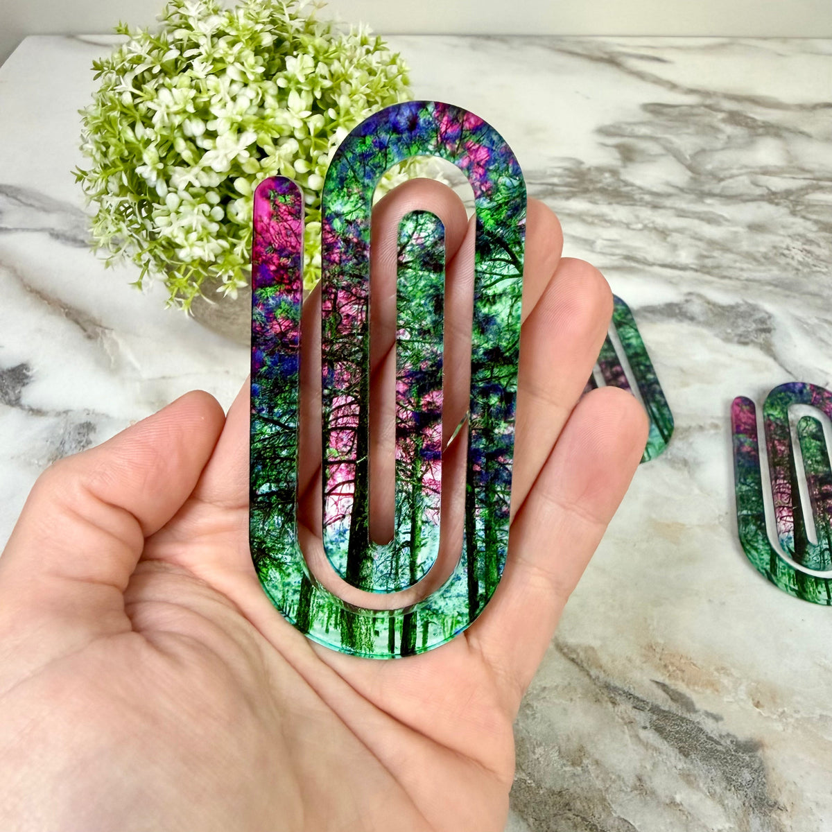 Jumbo Paperclip - Tree Forest Pink Green
