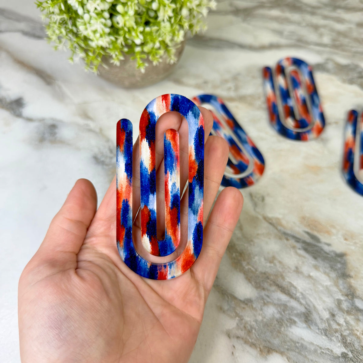 Jumbo Paperclip - Red White Blue Splatter