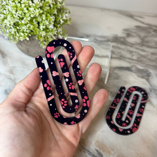 Jumbo Paperclip - Blue Pink Dog Paw Heart