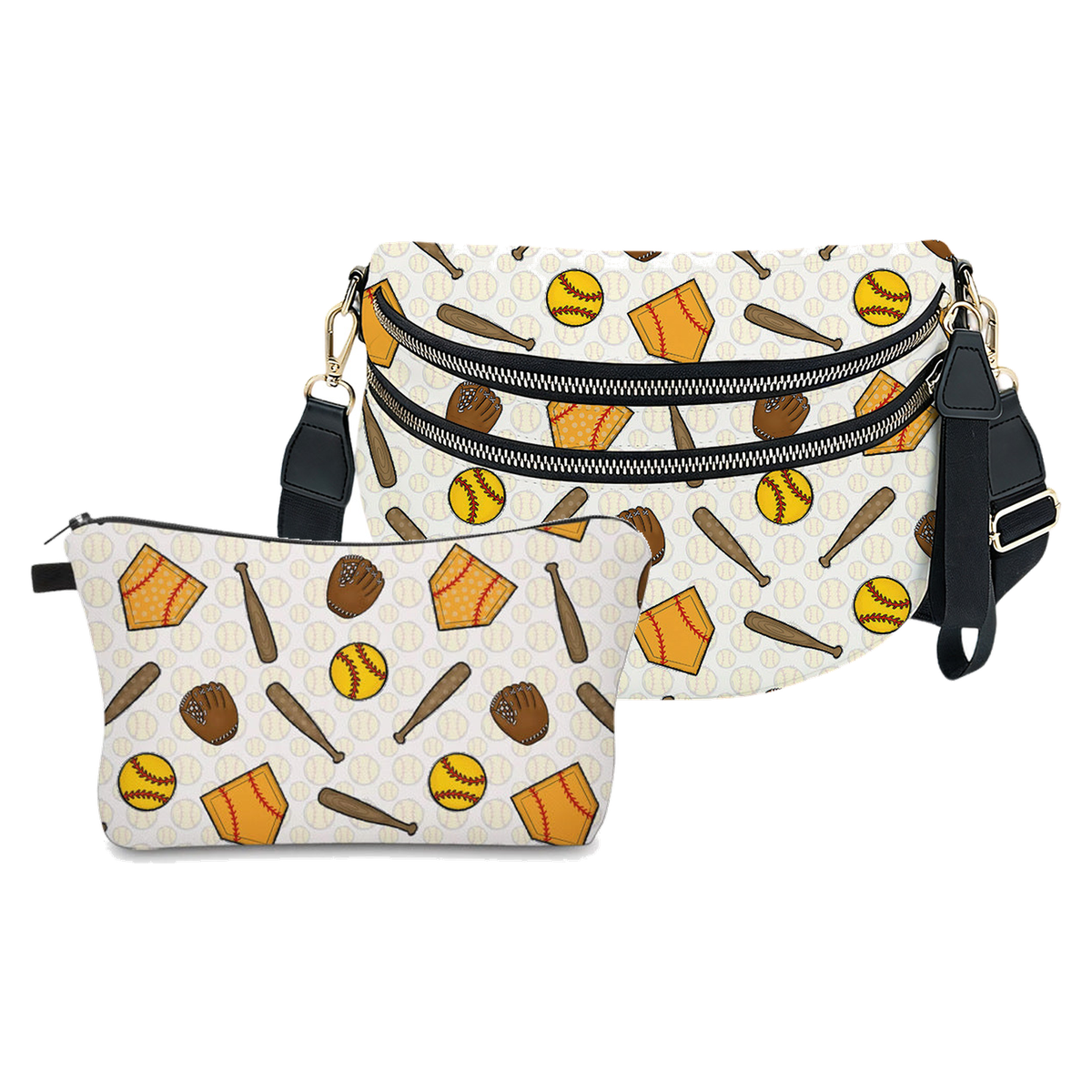 Bundled Set - Roni & Pouch - Softball on White