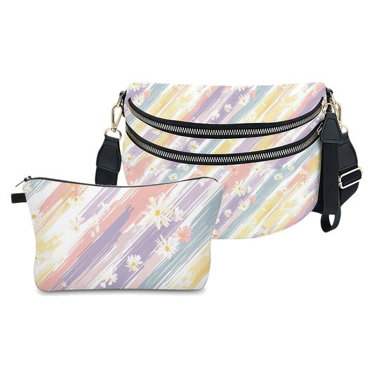 Bundled Set - Roni & Pouch - Pastel Stripe Daisy Floral
