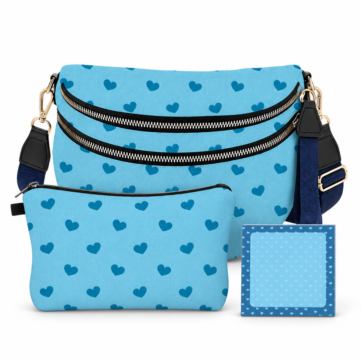 Bundled Set - Roni & Pouch - Light Blue Hearts